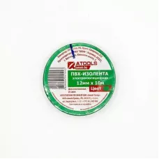 Изолента электроизоляционная ПВХ с липким слоем (цвет - зеленый, 12мм х 10м) ATOOLS