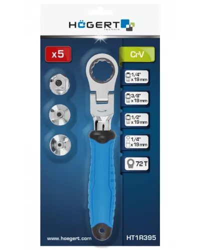 Ключ с трещоткой и шарниром, со сменными адаптерами 5 шт. HT1R395