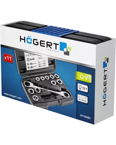 Накидной ключ с трещотками, 11 насадок HT1R490