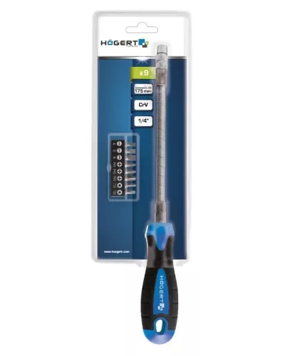 Отвертка с гибким стержнем и комплектом бит (4 мм/5 мм/6 мм/PH1/PH2/PH3/T15/T20) 8 шт. HT1S090
