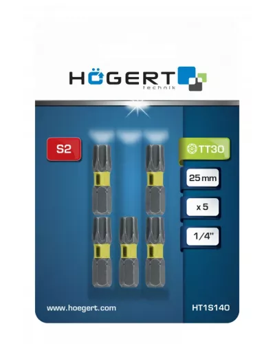 Биты ударные TORX 30, 25 мм, сталь S2, 5 шт. HT1S140