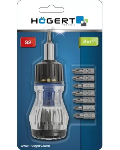 Отвертка с реверсивной рукояткой и сменными насадками 8  пр. HT1S214