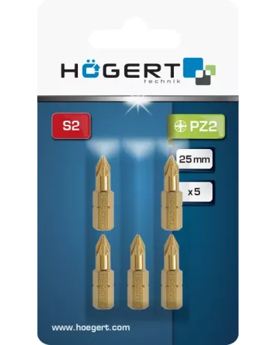 Биты PZ2 25 мм, сталь S2, нитрид титана, 5 шт. HT1S385