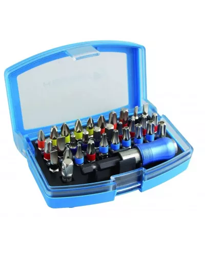 Набор бит с битодержателем 1/4″, SL, PH, PZ, HEX, TORX, TORX c отверстием, 32 шт. HT1S400