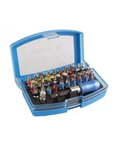 Набор бит с битодержателем 1/4″, SL, PH, PZ, HEX, TORX, TORX c отверстием, 32 шт. HT1S400