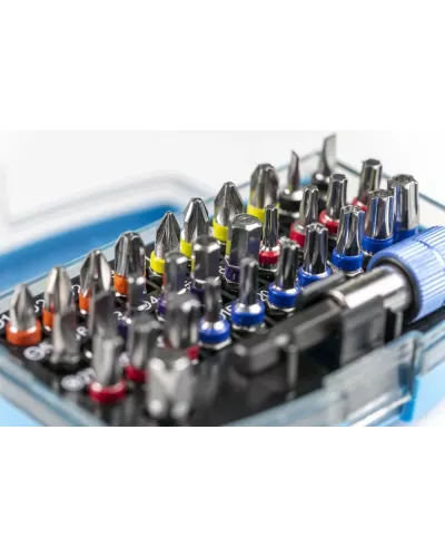 Набор бит с битодержателем 1/4″, SL, PH, PZ, HEX, TORX, TORX c отверстием, 32 шт. HT1S400