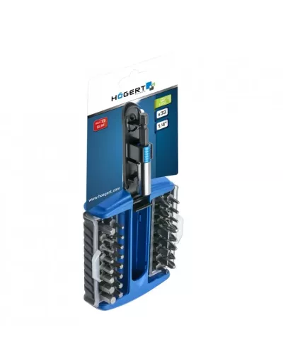 Набор бит с битодержателем 1/4″, SL, PH, PZ, HEX, TORX, 33 шт. HT1S402