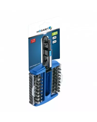 Набор бит с битодержателем 1/4″, SL, PH, PZ, HEX, TORX, 33 шт. HT1S402