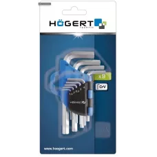 Набор коротких шестигранных Г-образных ключей 1,5-10 мм, CrV, 9 шт. HT1W802