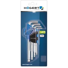 Набор коротких шестигранных Г-образных ключей, с шаровым наконечником 1,5-10 мм, CrV, 9 шт. HT1W804