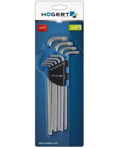 Набор Г-образных удлиненных ключей TORX, Т10-Т50, 9 шт. HT1W818