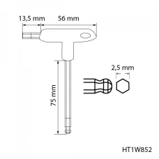 Шестигранный ключ типа «Т» с шаровым наконечником, длинный 2,5 мм HT1W852