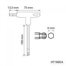 Шестигранный ключ типа «Т» с шаровым наконечником, длинный 4 мм HT1W854