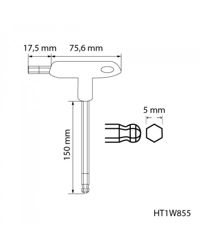 Шестигранный ключ типа «Т» с шаровым наконечником, длинный 5 мм HT1W855