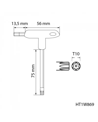 Ключ  TORX security типа «Т», длинный TT10 HT1W869