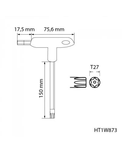 Ключ  TORX security типа «Т», длинный TT27 HT1W873