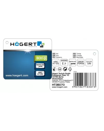 Топор 600 г с рукояткой из стекловолокна HT3B070