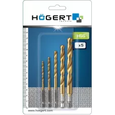 Набор сверл по металлу с шестигранным хвостовиком (hex), Co5%, 2, 3, 4, 5, 6 мм, 5 шт HT6D180