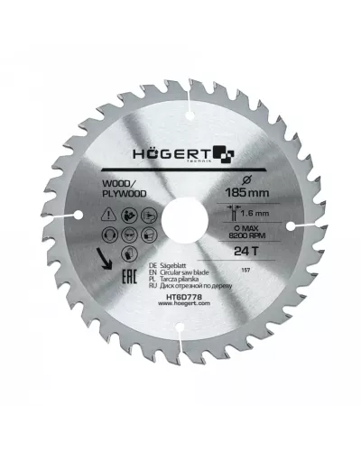 Диск пильный по дереву 185x24Tx30, Mn65 HT6D778