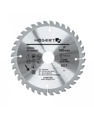 Диск пильный по дереву 185x60Tx30, Mn65 HT6D782