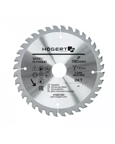Диск пильный по дереву 190x24Tx30, Mn65 HT6D783