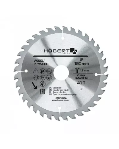 Диск пильный по дереву 190x40Tx30, Mn65 HT6D784