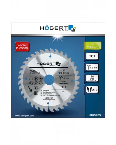 Диск пильный по дереву 190x50Tx30, Mn65 HT6D785