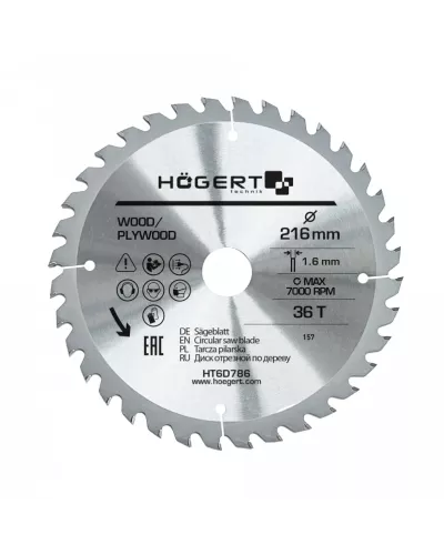 Диск пильный по дереву 216x36Tx30, Mn65 HT6D786