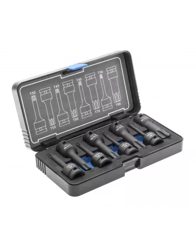 Торцевые головки, ударные TORX,  8 шт.: T30, T40, T45, T50, T55, T60, T70, T80, 1/2″, CrMo HT6R002