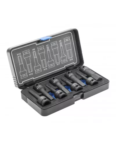 Торцевые головки, ударные  HEX, 8 шт.: H6, H7, H8, H10, H12, H14, H17, H19, 1/2″, CrMo HT6R004
