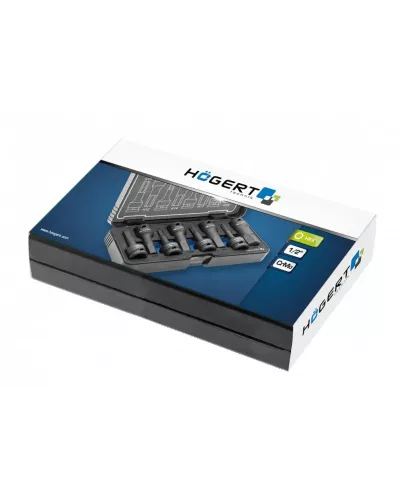 Торцевые головки, ударные  HEX, 8 шт.: H6, H7, H8, H10, H12, H14, H17, H19, 1/2″, CrMo HT6R004