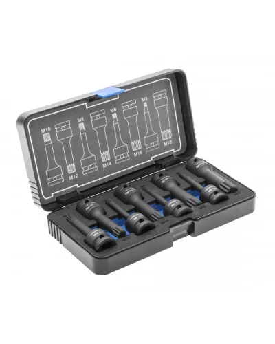 Торцевые головки, ударные spline, 8 шт.: M5, M6, M8, M10, M12, M14, M16, M18, 1/2″, CrMo HT6R006