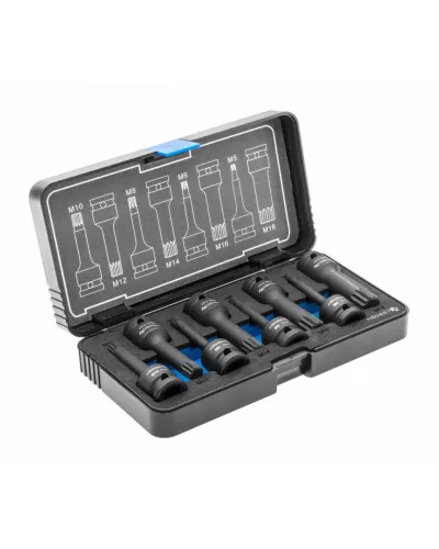Торцевые головки, ударные spline, 8 шт.: M5, M6, M8, M10, M12, M14, M16, M18, 1/2″, CrMo HT6R006