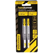 H02-101AIF Пилки для лобзика по ламинату 2шт, T101AIF (дер 3-20мм, пласт<30мм) Hanskonner 4603010130659 (CN), упак