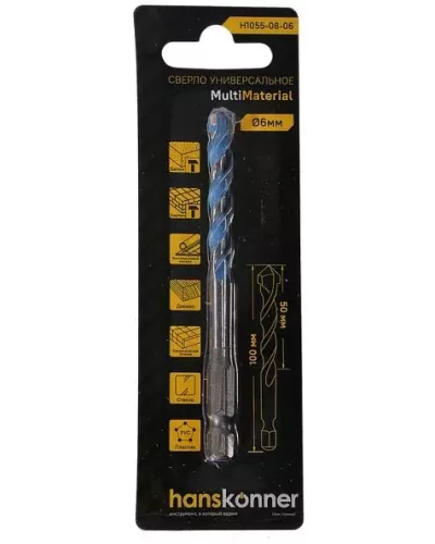 Сверло универсальное 6мм, Hanskonner H1055-08-06