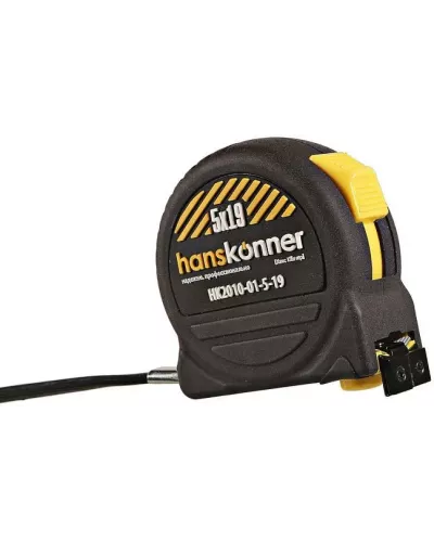 Рулетка 5x19мм, 2 стопа, корпус SoftTouch, супермощный магнит, Hanskonner