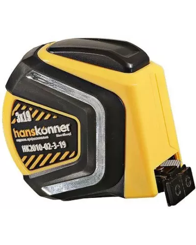 Рулетка 3x19мм, автостоп, двухстор., нейлон, супермощный магнит, Hanskonner