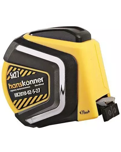 Рулетка 5x27мм, автостоп, двухстор., нейлон, супермощный магнит, Hanskonner