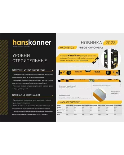 Уровень 1000 мм, фрезеров., 3 глазка (1 зеркальн.), точн. 0.5мм/м, Hanskonner