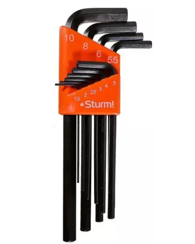 Набор шестигранных ключей 1, 5-10 мм, CrV, 10 шт, оксидированное покрытие Sturm!