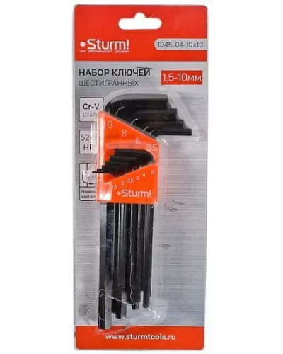 Набор шестигранных ключей 1, 5-10 мм, CrV, 10 шт, оксидированное покрытие Sturm!