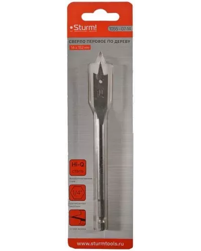 Сверло перовое по дереву, 14мм, шестигранный хвостовик, Sturm!