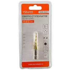 1055-S412 Сверло ступенчатое по металлу 4-12мм шаг 1мм HSS+TIN прямое Sturm! 4603010097150 (CN), шт