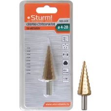1055-S420 Сверло ступенчатое по металлу 4-20мм шаг 2мм HSS+TIN прямое Sturm! 4603010097174 (CN), шт