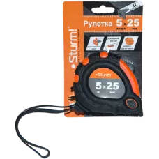 Рулетка 5x25мм, 3 кнопки стопа, двухсторонняя, магнит на зацепе, Sturm!