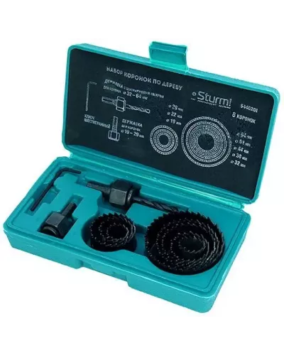Набор коронок по дереву, 8 шт, 19/22/29/32/38/44/51/64x22мм, пластиковый кейс, Sturm!