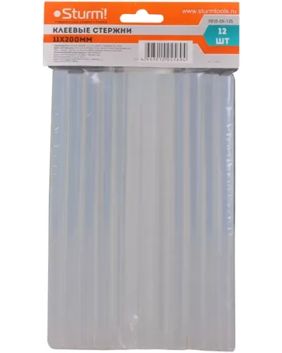 Клеевые стержни для пистолета, 11х200мм, 12 шт, прозрачные, Sturm!