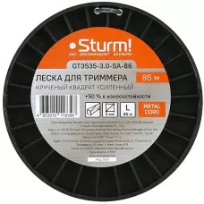 GT3535-3.0-SA-86 Леска для триммера, d=3.0мм, l=86м, круч. квадрат METAL CORD, бобина, Sturm!, 4603010118398 (CN)