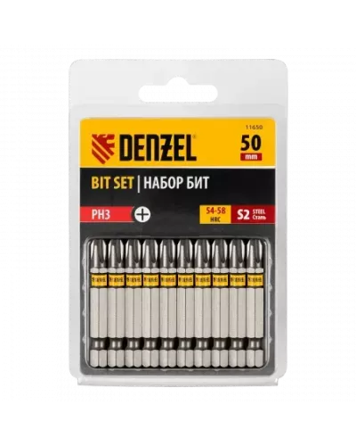 Бита DENZEL PH3х50, сталь S2, шестигранный профиль, 10 шт. Е 6,3