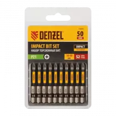 Бита DENZEL IMPACT, PZ1x50 мм, лазерная обработка шлица, сталь S2, 10 шт., Е 6,3